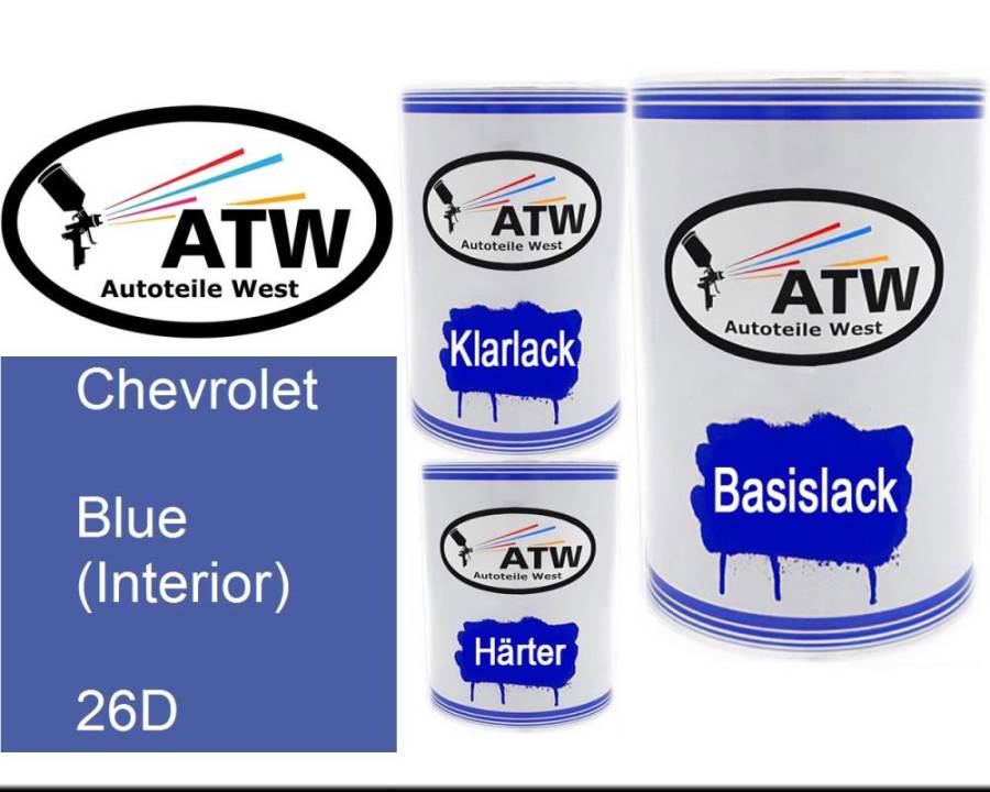 Chevrolet, Blue (Interior), 26D: 500ml Lackdose + 500ml Klarlack + 250ml Härter - Set, von ATW Autoteile West.